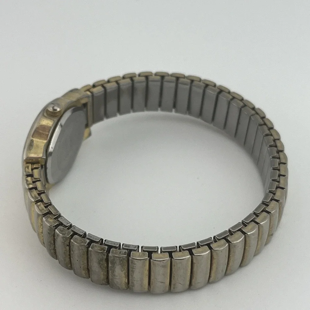 Vintage Brigade Watch Women 18mm Gold‎ Case Pearl Dial Stretch Band- New Battery